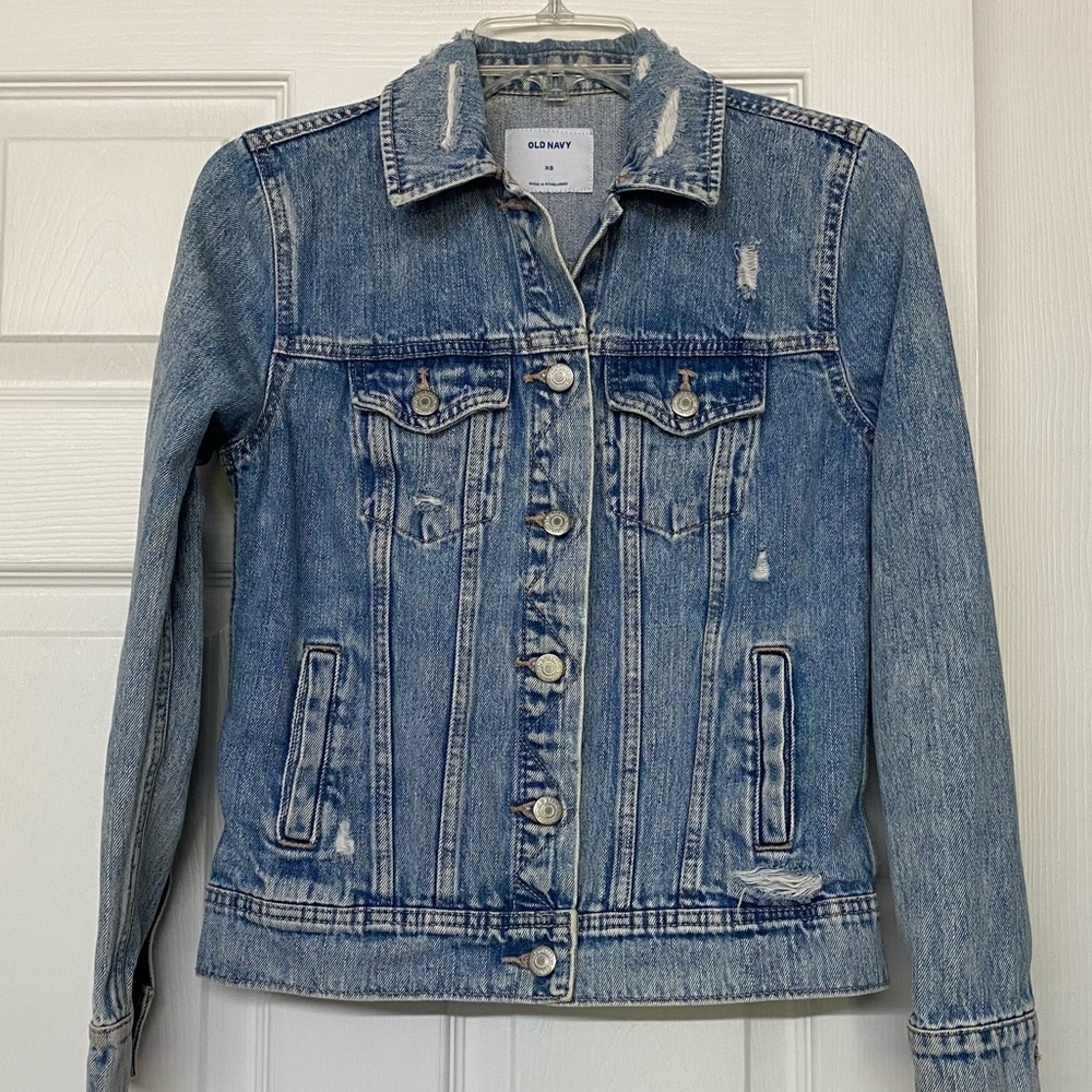 Old Navy Distressed Classic Denim Jacket Medium Wash Sz XS